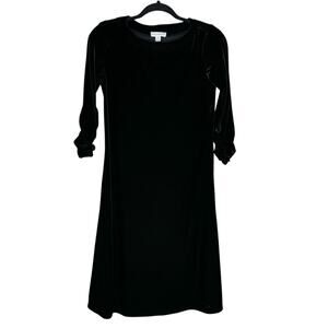 SUSAN GRAVER / black velvet velour 3/4 sleeve a-line dress / XXS